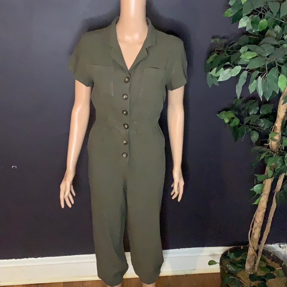 Rebellion - Olive Green Sleeveless Button-up Romper, Size M